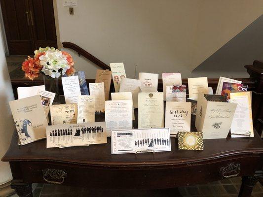 Display of wedding itineraries