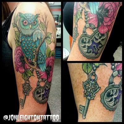 Owl half sleeve tattoo