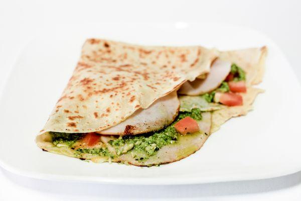 pesto. turkey, fresh tomatoes and cheese.