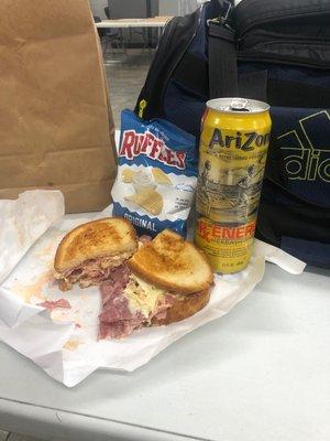 Reuben w/ chips and drink, I added those myself. Sandwich is a tasty treat for lunch.