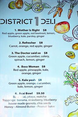 Juicery menu as of 2/11/2024