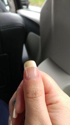Terribly yellowed French manicure 3 days after I got it, it looks like a used cigarette filter and I am not a smoker!