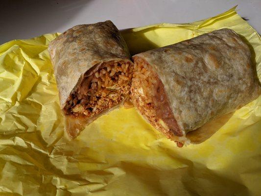 Chorizo and eggs breakfast burrito. Comes with beans and rice. Be sure to specify hash browns when you order.
