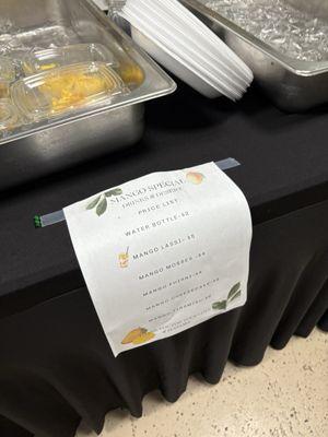 Menu of some of the mango goodies including mango mousse, cheesecake, & tiramisu