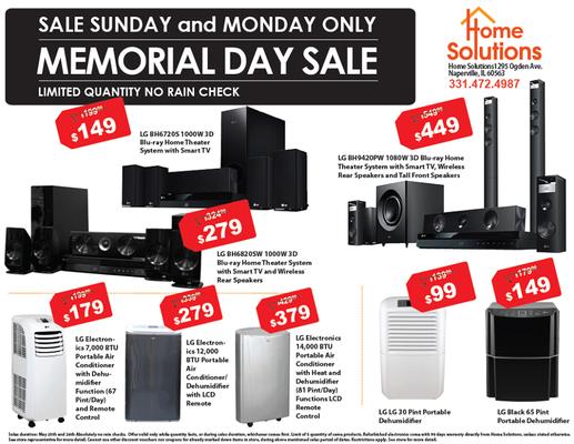 Memorial Day Sale for LG Portable Air Conditioner, Dehumidifier, Home Theater System