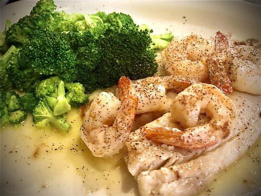 Talapia & shrimp with broccoli