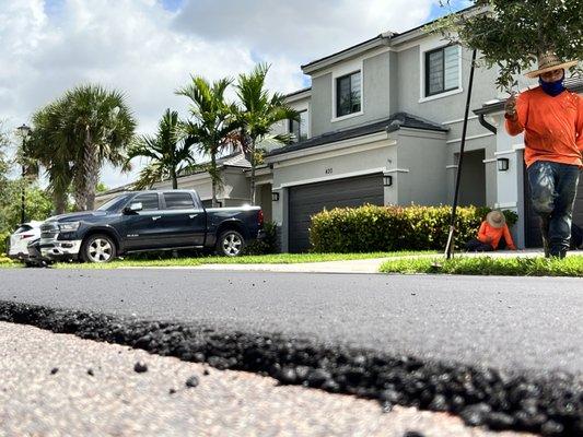 Commercial Asphalt Paving - Final 3/4" asphalt lift being applied in Pompano Beach applied