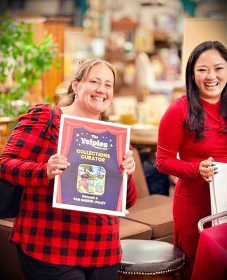 An unexpected Yelpie award in a new category - Collections Curator!! Tysm sweet TD - a great surprise! (pic by Te-see B!)