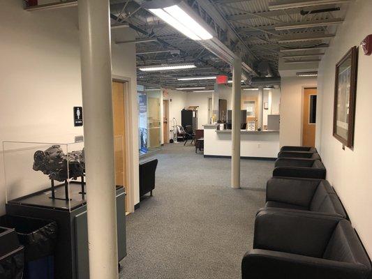 Waiting / Reception area for the ADS / PSI Testing Center. Comfortable area with restrooms and vending machines.