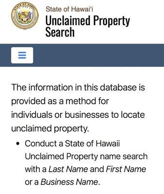 State of Hawaii's Unclaimed Property