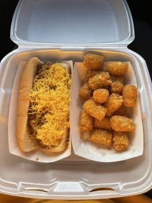 Chili cheese coney and tots