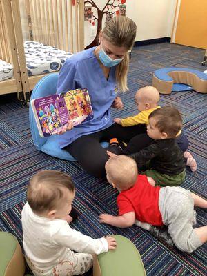 Infants reading stories