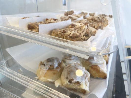 Oatmeal Cake on top, Cinnamon Rolls