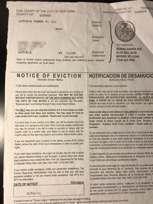 Astoria Tower 31st Queens  Eviction