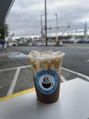 White Chocolate Americano With Caramel Drizzle And Extra Cream