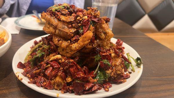 Deep-fried shrimp with peppers