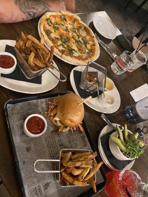 Bbq Chicken Sandwhich, Pizza, Fries, Cowboy Caviar, Pretzel Bites