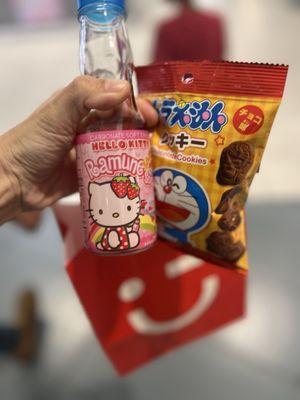 Hello Kitty Ramune strawberry soda and Chocolate cookies