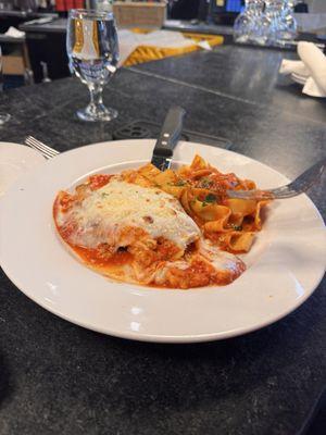 They split our chicken parm and look at how giant the portions still are!!