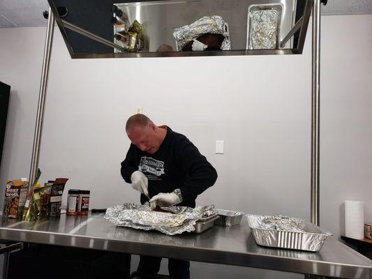 Tom injecting a classroom brisket