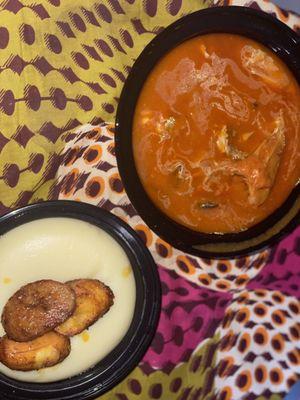 Fish Pepper Soup, Fufu and Plantains (to cover up my taste test) an overall delicious meal!