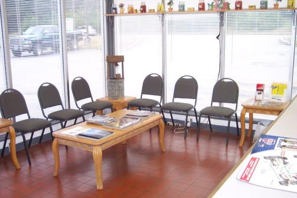 Comfortable waiting area, kids toys and table, Wi Fi internet access, phones and coffee. Shuttle service available if needed.