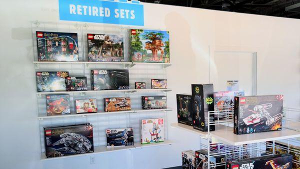 At the far end of the store we have retired sets. These are all sealed in their original box. You won't find these at any other store!