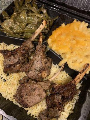 Lamb Chops with Mac and cheese and green beans
