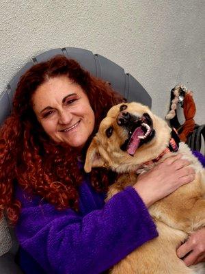 HANGING OUT WITH ONE OF MY FOSTER DOGS.