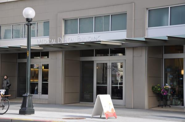 The Medical Dental Building's main entrance is located on the 500 block of Olive Way