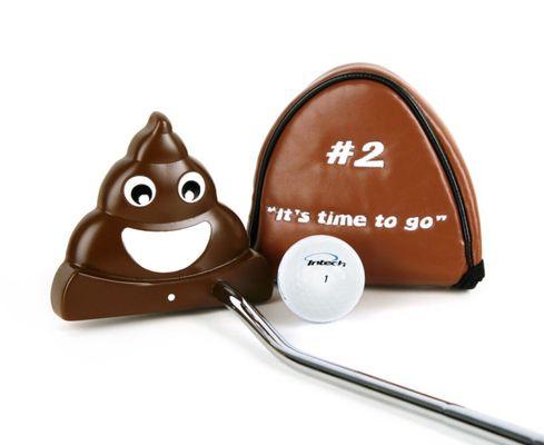 Poop Emoji face-balanced mallet putter, comes with headcover.