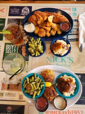 Fried fish platter, crab cakes