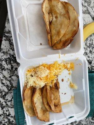 Take out chicken and cheese fries shell tacos.