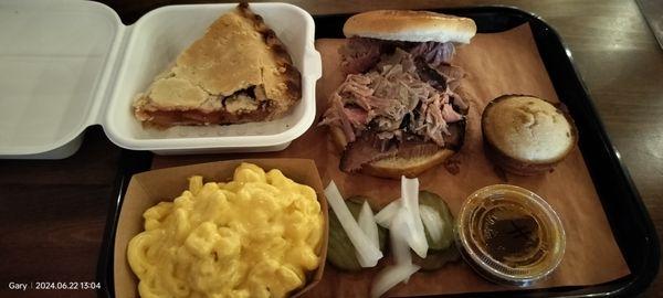 Pie, 2 meat sandwich and mac & cheese