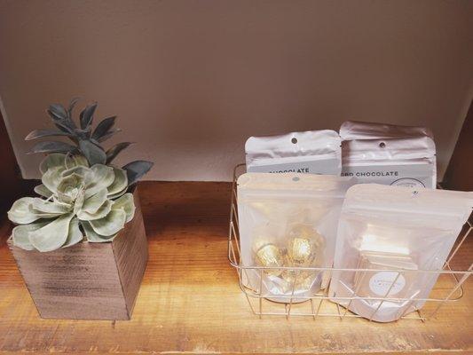 We also have chocolates and peanut butter cups with CBD