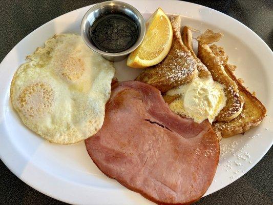 The Bumble Bee: French toast, 2 eggs your way and I chose ham, other options are bacon or sausage.