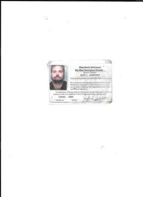 Jeff's United States Bail Bond Investigator license.