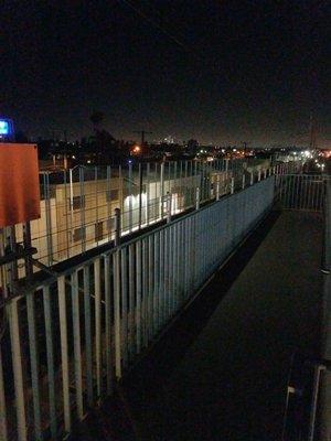 Night time view if downtown LA from the Expo/La Brea station