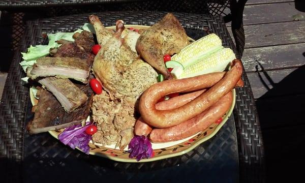 Smoked meats catering display.