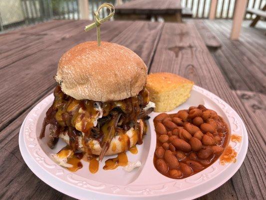 Pulled brisket beef sandwich