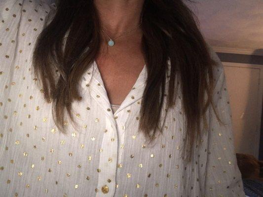 This is my hair after Monica put it my extensions after the second time. She curled my hair so I did not see that she put them wrong.