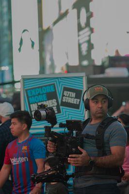 Filming in Times Square with DJI 4D and anamorphic lens.