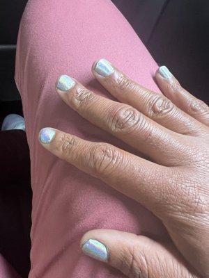 Chrome polish on short nails. Love it!!