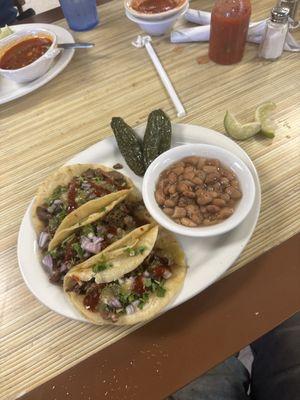 3 Steak Tacos w/ Pinto Beans
