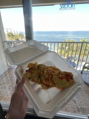 Enjoyed my giant veggie omelet from my hotel while I took a work call - taking eggs to go is a tough choice but these were phenomenal!