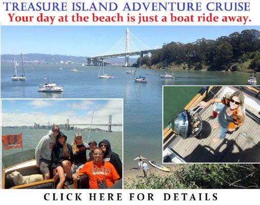 Your day at the beach is just a boat ride away:
http://www.barbaryghost.com/SUP_Adventures.html#treasureisland