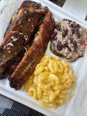 Ribs Mac and cheese red beans and rice, loved everything