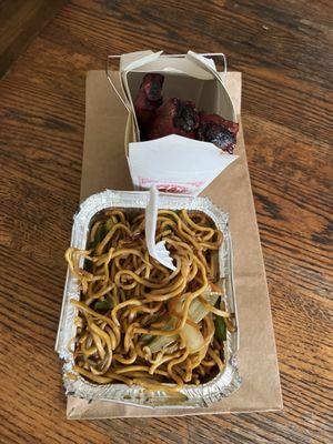 veggie lo mein and spare ribs bone in
