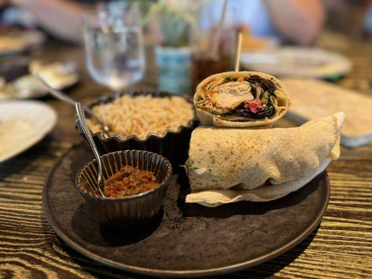 Chicken pita wrap with basmati rice