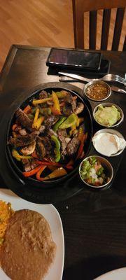 Beef fajita plate with rice and beans!